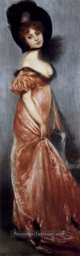 Jeune fille dans une robe rose Carrier Belleuse Pierre Peinture à l'huile